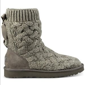 UGG Gray Knit Fabric Lace Up Bow Sweater Boots Size 9
